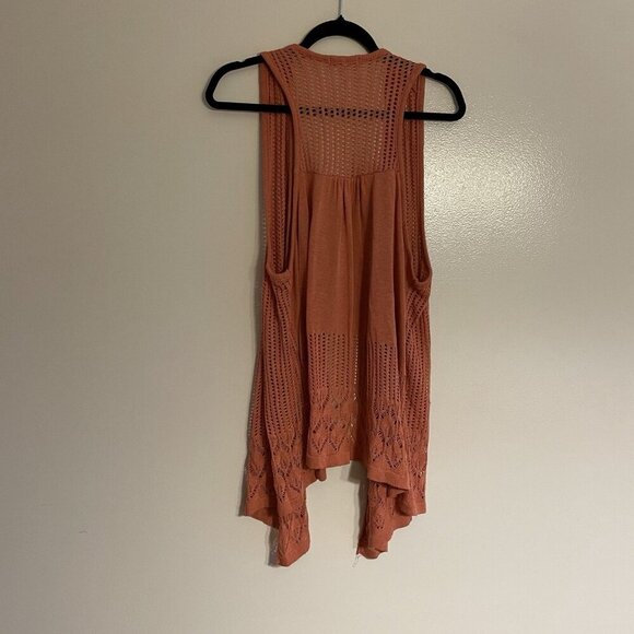 Maurices Women Sz 3 Orange Crochet Open Knit Boho Open Front Cardigan Vest - Picture 9 of 9